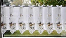 Scheibengardine weiß gold grün Winterlandschaft Plauen Stickerei Gardine