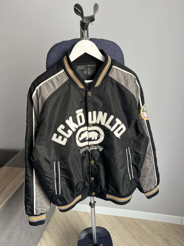 Vintage Ecko Unltd Reversible Y2K Bomber Varsity Jacket Big logo Hombres Talla L - Imagen 3 de 4