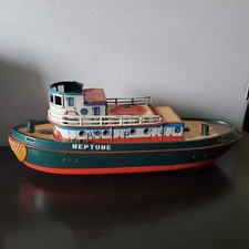 Vintage 1950's Japan Modern Toys Neptune Tug Boat Tin Litho Toy - Missing Pieces