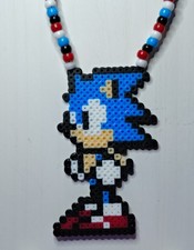 Handmade Sonic Hedgehog Pixel Kandi Necklace  Perler Character  Pony Beads