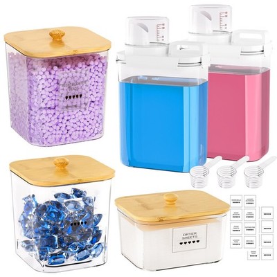 Clear Laundry Detergent Dispenser: 3+2 Pack Reusable Pods Container with Lids...