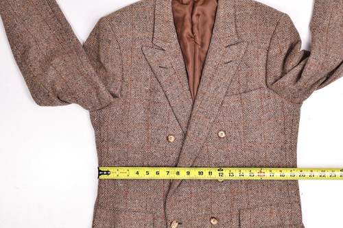 Wilkes Bashford Wool Tan Double Breast Peak Tweed Herringbone Fleck Blazer 44R - Picture 13 of 15