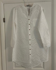 TU Woman's White Cotton Broderie Anglaise Beach Cover Up Size S 10-14 BNWT