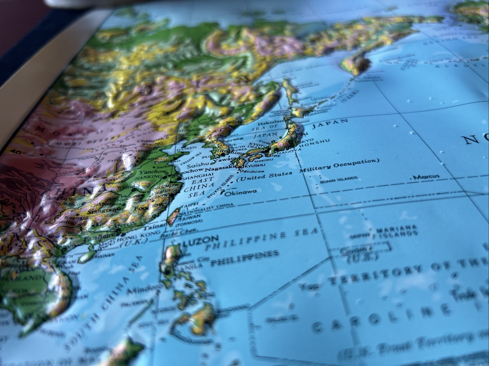 Vintage 3-D plastic relief map of “The World” U. S. Army Map 1963 20" x 27"