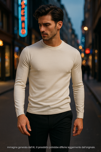 Malo Maglia Da Uomo Bianco Panna Taglia 46 Slim Fit Made In Italy Elegante Lusso - Picture 2 of 15