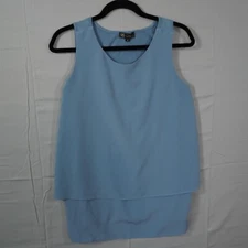 DG2 Diane Gilman Side Stripe Easy Tank top shirt pale blue Medium