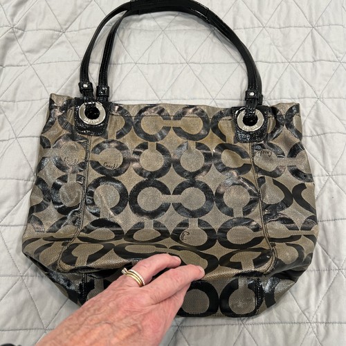 COACH Op Art Tote Bag Gold and Black w Silver Hardware - Medium Size H0993-14264 - Picture 8 of 22