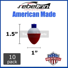 10-PACK - 1" inch Teardrop RED & WHITE BOBBERS - Fishing Floats Corks tackle