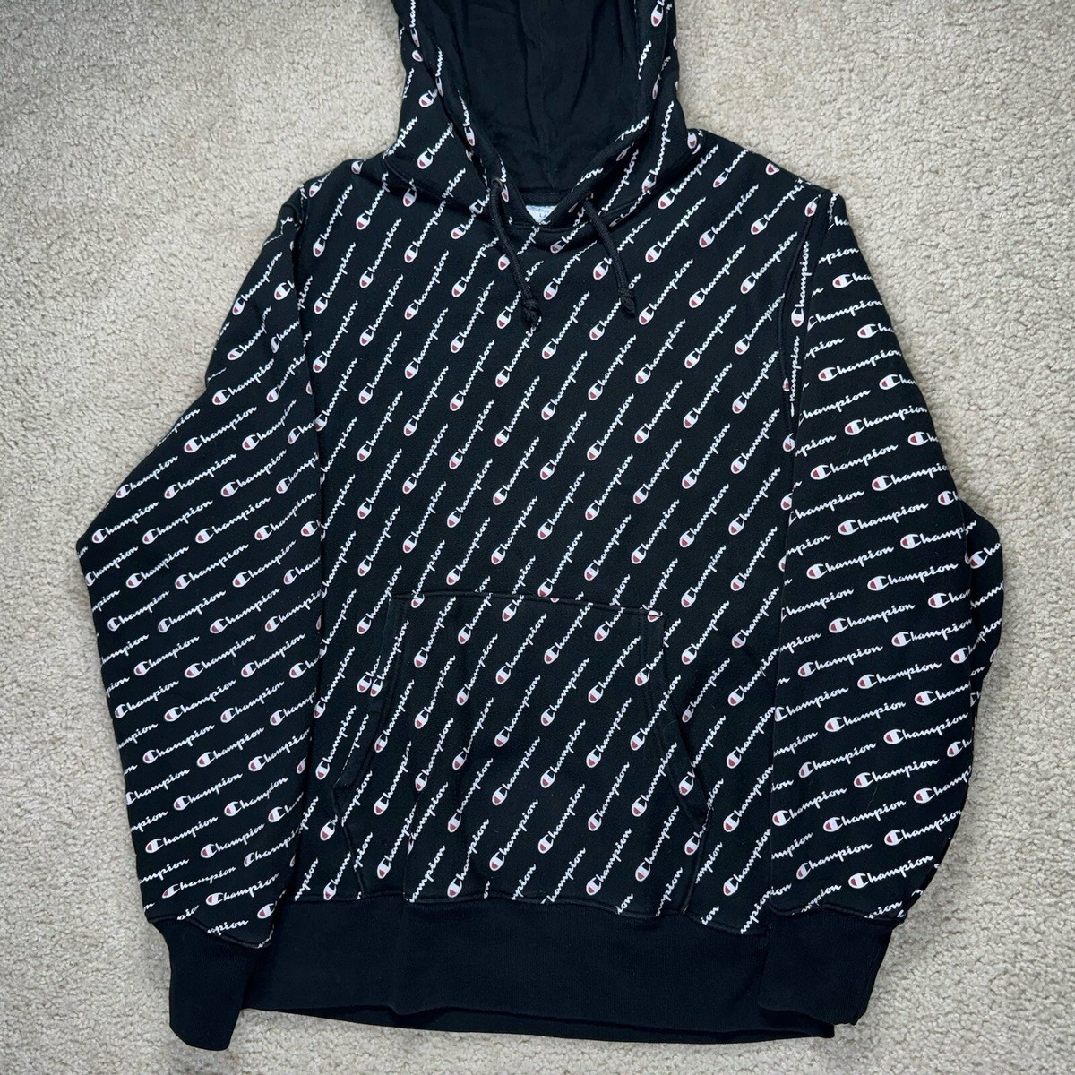 Champion Reverse Weave Navy All Over Print LOGO Hoodie