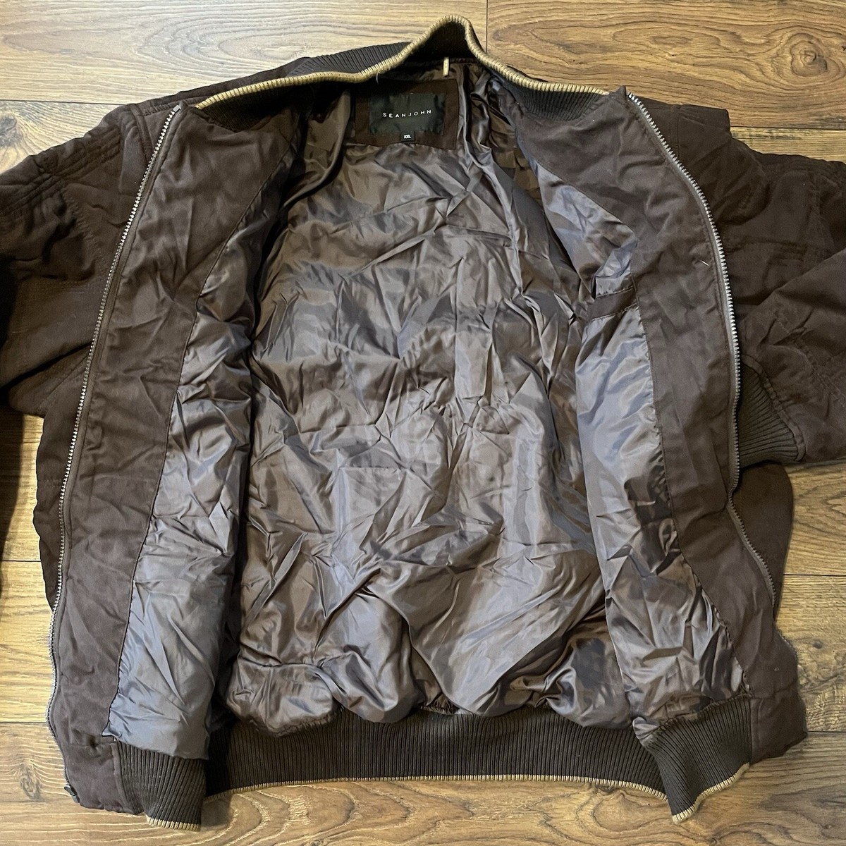 Vintage Sean John Jacket Men 2XL XXL Brown Zipper Puffer