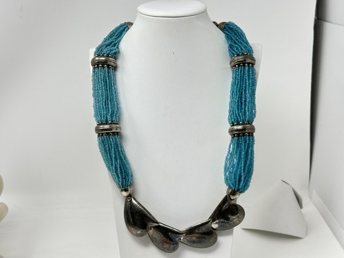 Vintage Silvertone Multi-Strand Blue Glass Seed Bead 28" Necklace - Bild 2 von 13