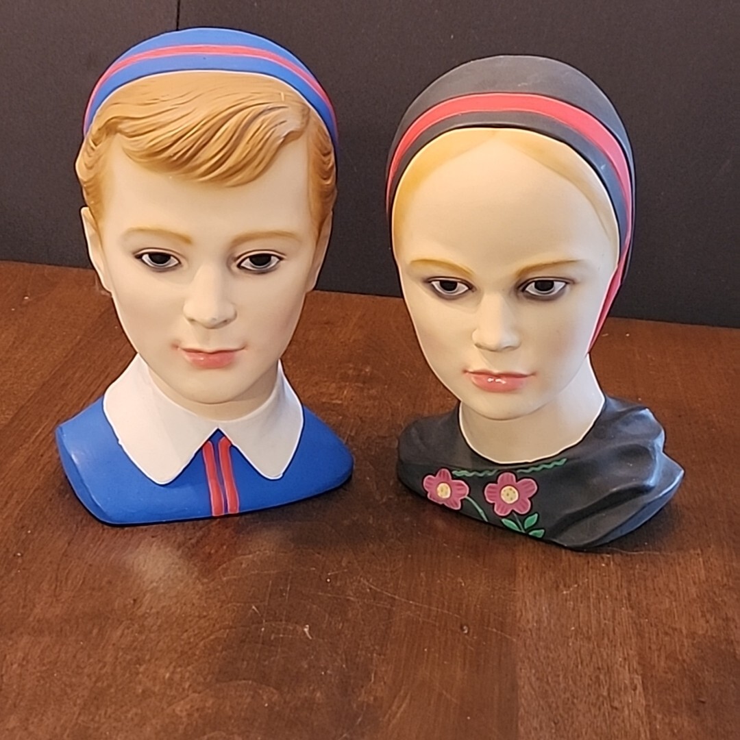 Vtg 1960 LEGO Dutch Young Guy & Lady Head Bust Set #4502 Marwal