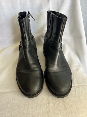 Ecco Hobart Womens Ankle Black Leather Harness Boots 39 US Casual  Side Zip