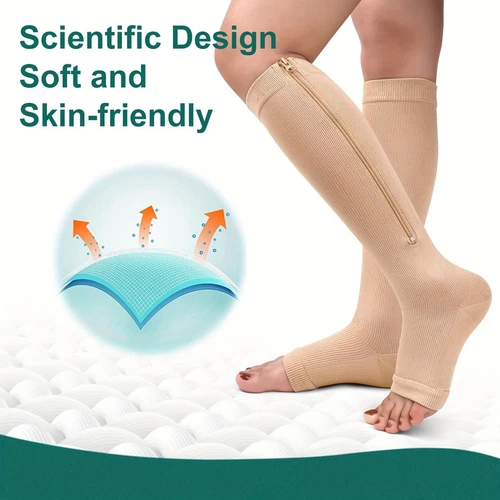 Zipper Compression Socks Support Graduated Stockings Mens Women 20-30mmHg Unisex - Picture 8 of 22