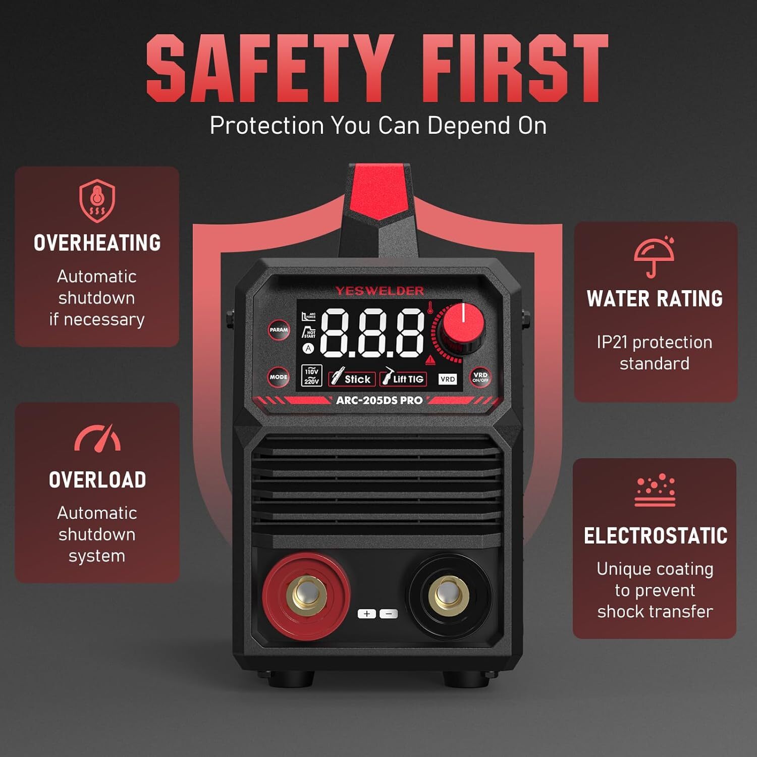 205Amp Stick Welding Machine with Lift TIG Torch, 110V/220V