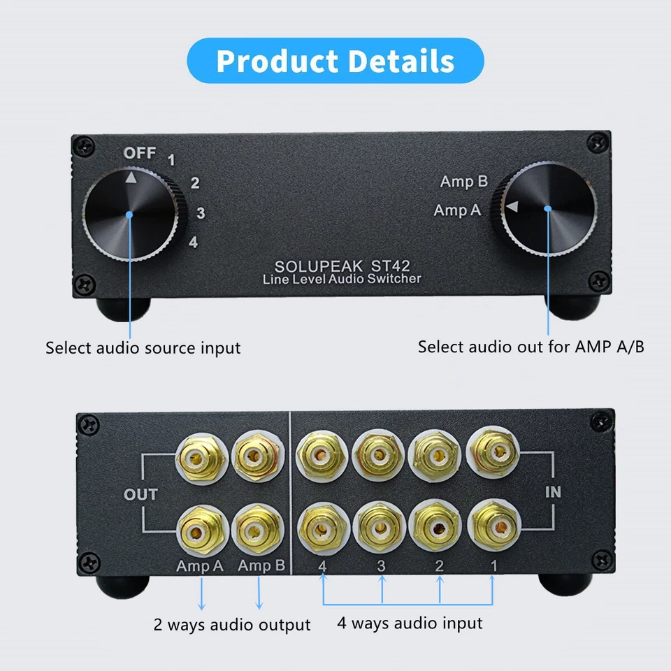 4-Way RCA audio switch Source signal input Switcher 4 IN 2 OUT Selector box ST42 - Image 4 of 4