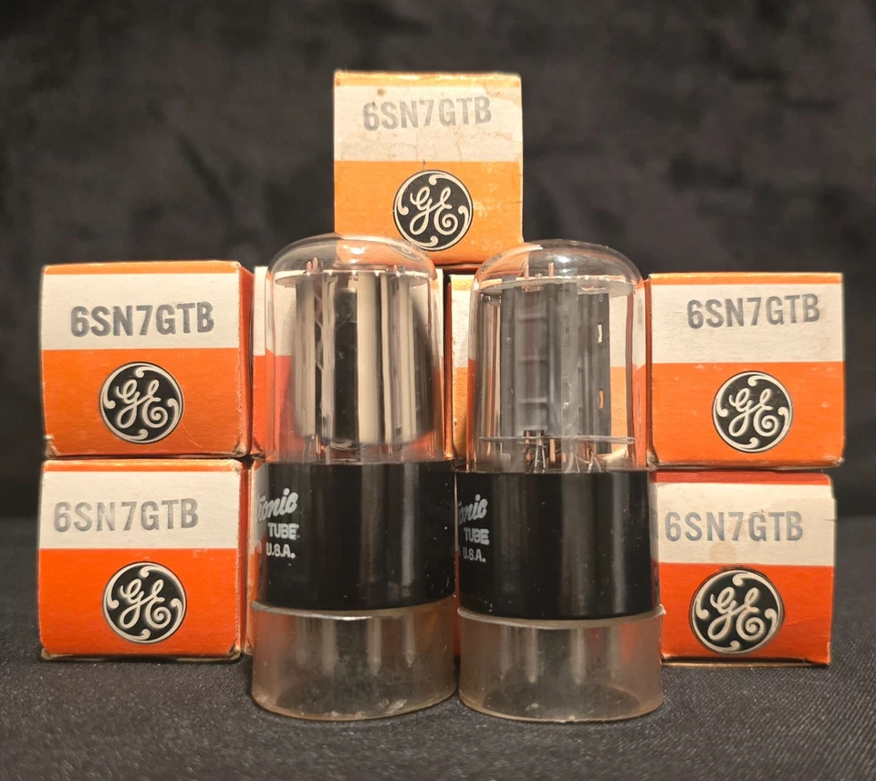 GE 6SN7 GTB AÑOS 60 ETIQUETA BLANCA CROMO LADO HALO ALTO NEGRO BASE JUEGO A JUEGO NUEVO EN CAJA Foto 4 de 4