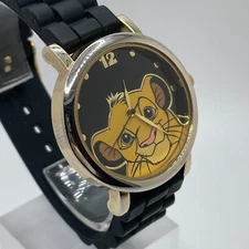 Lion King Watch Simba Womens 38mm Gold Tone Case Black Resin Band Accutime