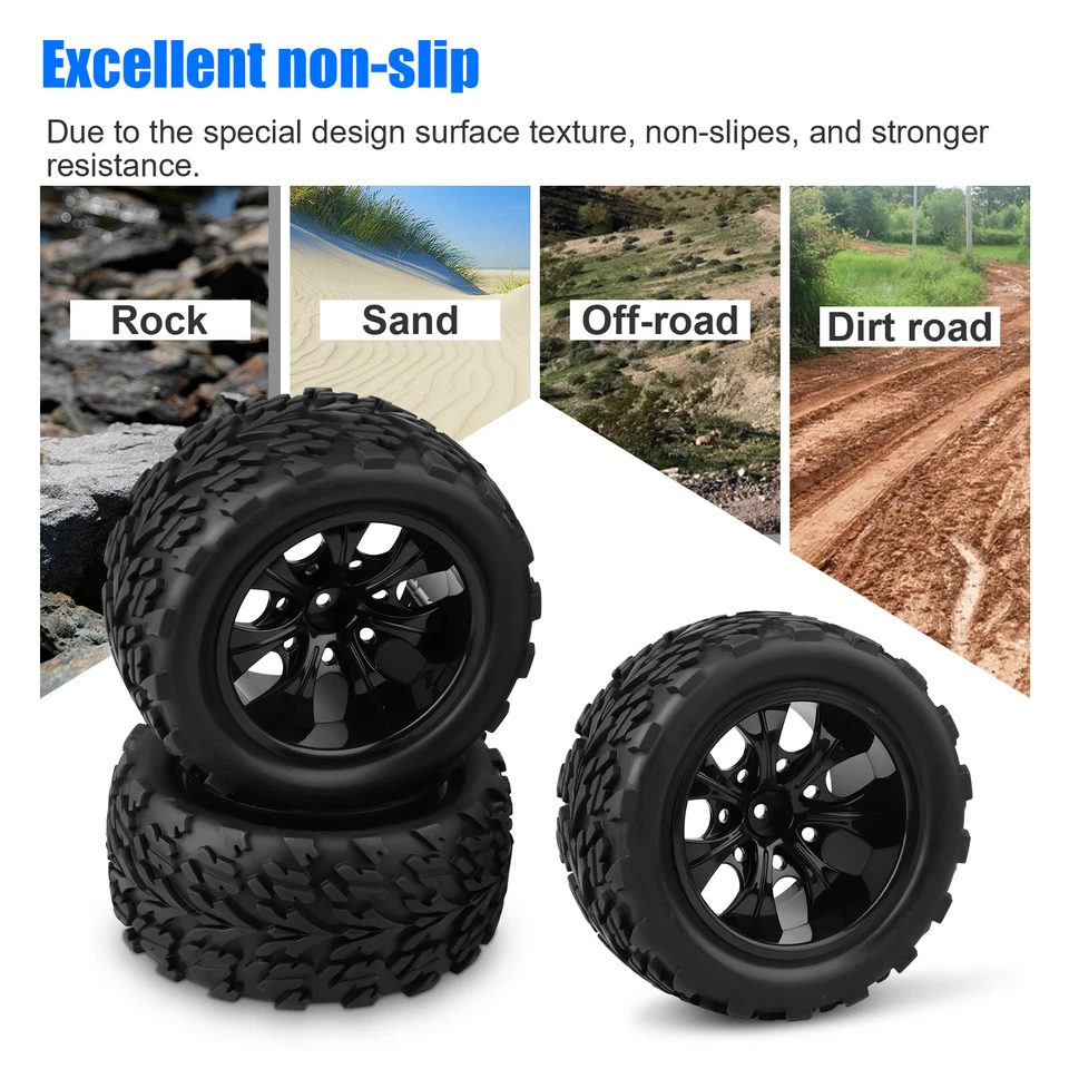 4 Piezas Neumáticos Llantas Coche Llanta 12mm Hexagonal para 1/10 RC Coche HIMOTO TREKKER/ABSIMA Foto 4 de 4