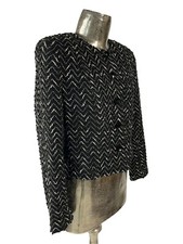 H&o Jacket Size Medium 14 Black Cotton Knit Womens Coat New Eu42 Rrp £116