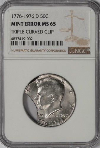 1976 D NGC MS65 Large Triple Curved Clip Bicentennial Half Dollar Mint Error - Picture 3 of 4