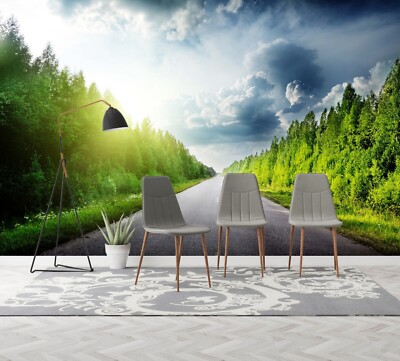 3D Forest Road ZHU555 Wallpaper Wall Mural Print Removable Self-adhesive Amy