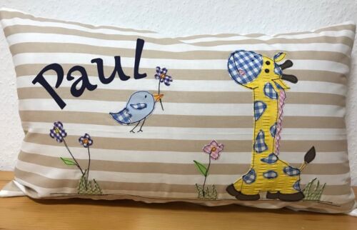 Pillow with name, desired name, baptism, birth, gift 30x50 cm *giraffe - Picture 1 of 4