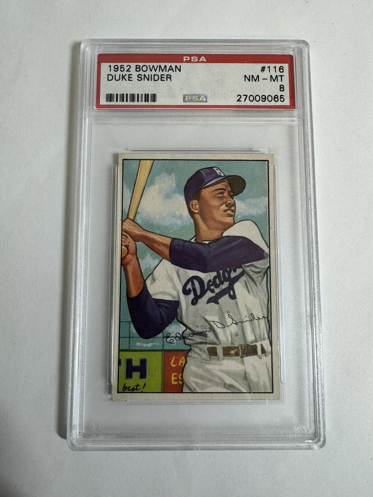 1952 Bowman #116 Duke Snider PSA 8 NM-MT Centered, Amazing Eye Appeal