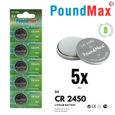 5 x CR2450 3V Lithium Battery Coin Cell for Watch, Remote, Scale, LED Light