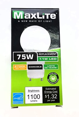 2x Maxlite 11W A19 Dimmable GU24 LED Lamp 2700K Twist Lock Light Bulb 75W Equal