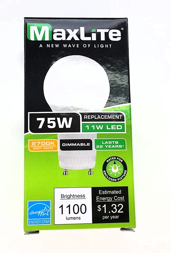 Maxlite 11W A19 Dimmable GU24 LED Lamp 2700K Twist & Lock Light Bulb 75W Equal - Image 2 of 4