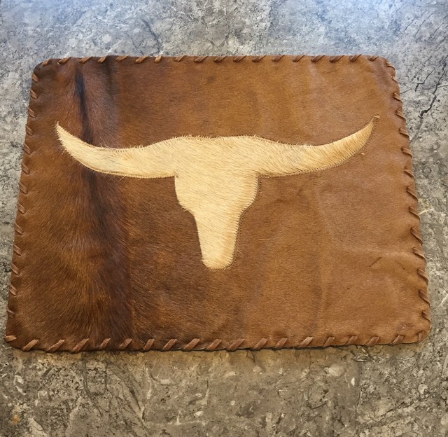 LongHorn Cowhide Leather Placemat or wall hanging Texas Cow Bull Never