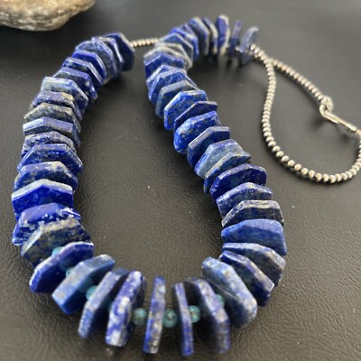 Mens Navajo Pearls Blue Lapis Turquoise Sterling Silver Necklace 20'' 13832