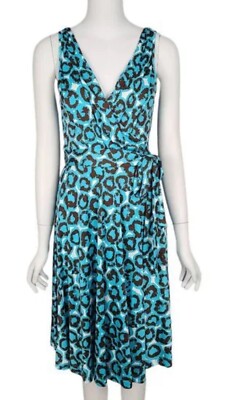 DVF Diane Von Furstenberg Lora Wrap Blue Brown White Leopard
