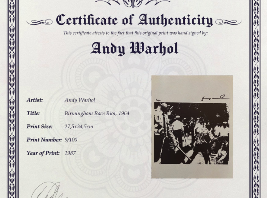 Andy Warhol, Original  Hand-signed Print + COA & Appraisal of $3,500.*