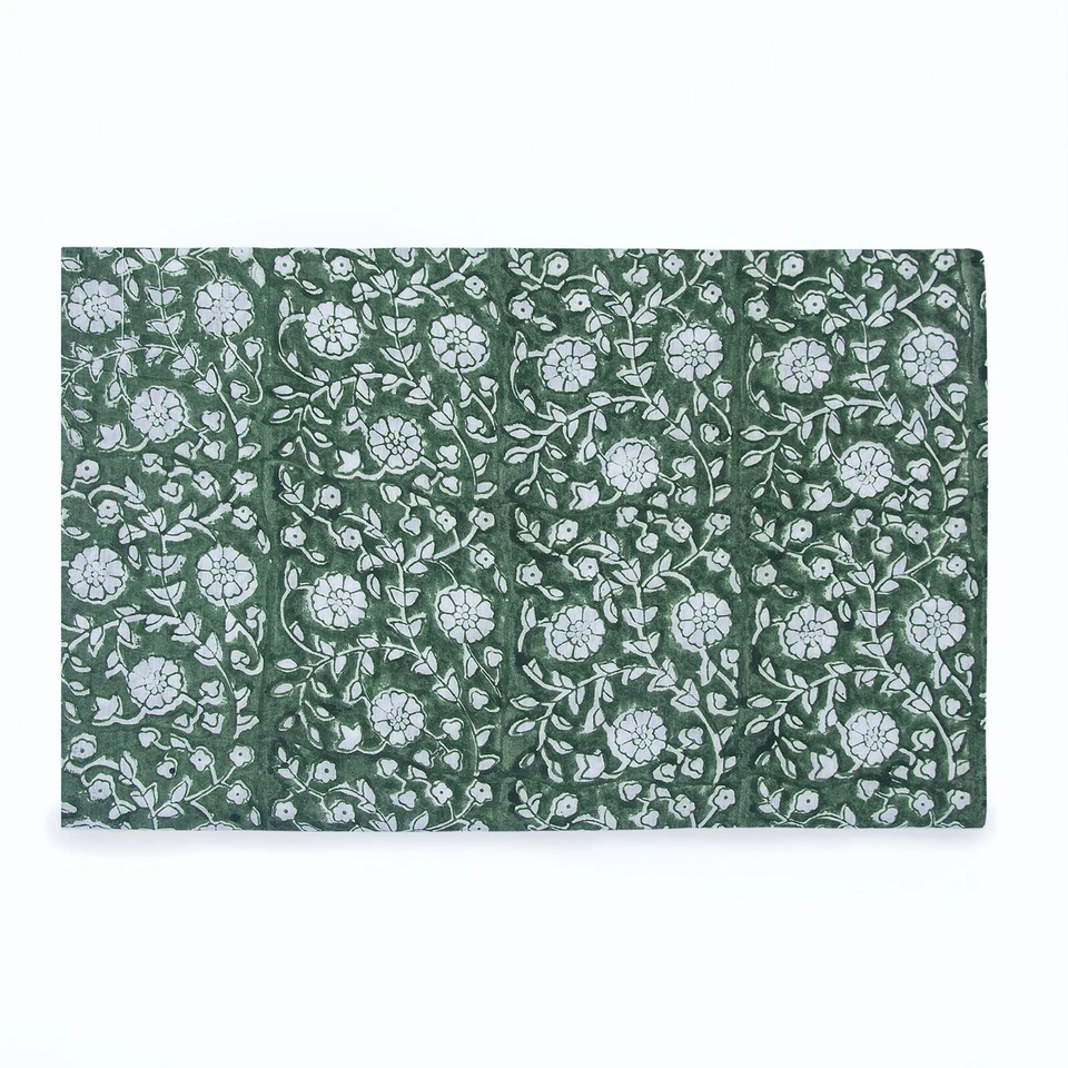 2.5 Yard Indian pure Cotton Fabric Green Printed Hand Block Flower Print fabric - Image 2 of 4