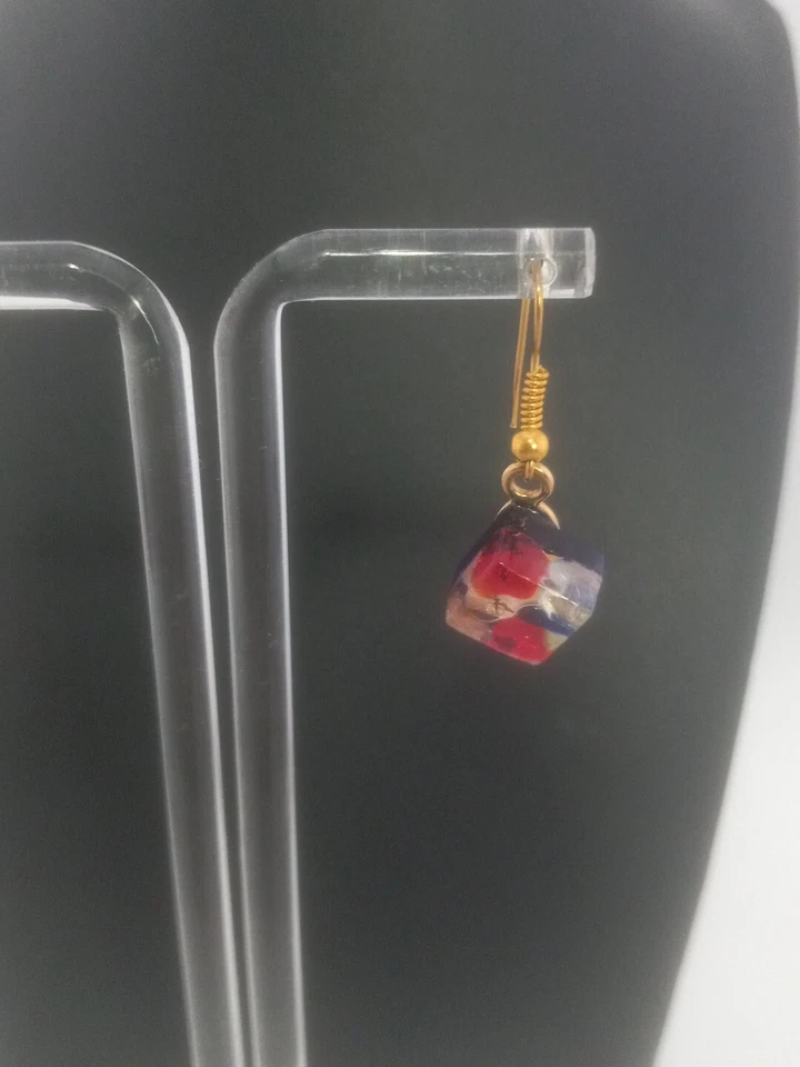Signed "Murano Glass" gold tone red dark blue Diamond Shape Hook Earrings - Image 3 of 4