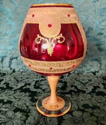MOSER 1920's Art Glass Huge Center Deco Piece Red & Heavy 18K Gold Gilded