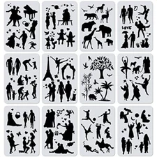 12Pcs Stencils for Painting on Wood - Stencils for Painting on Canvas Scrapbo...