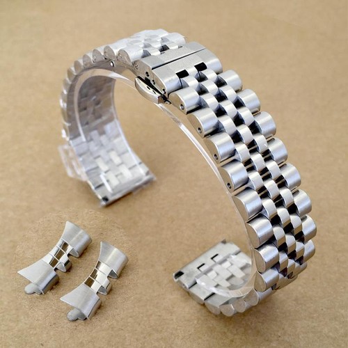 Nueva correa de reloj de acero inoxidable con extremo recto + curvo plateada sólida - Imagen 8 de 21