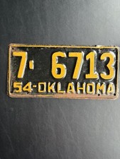 1954 Oklahoma License Plate 7-6713 Payne County