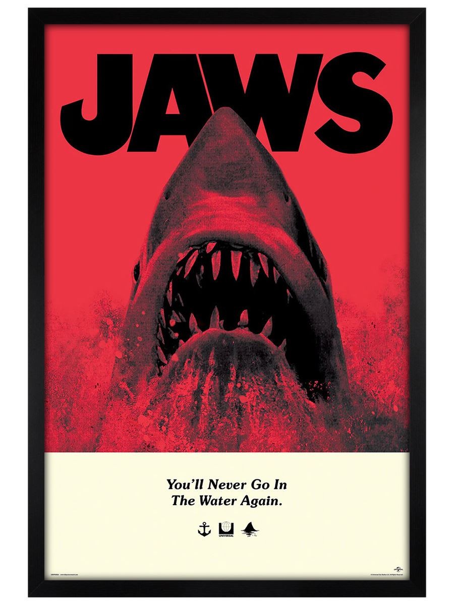 Jaws Red Maxi Poster - Black Wooden Framed