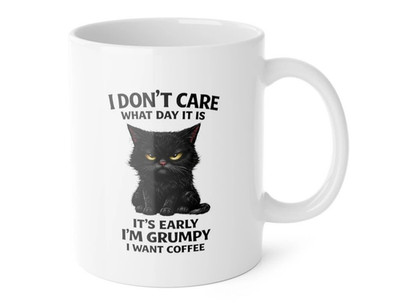 Funny Grumpy Black Cat Mug 11oz I Don't Care What Day It Is Gift