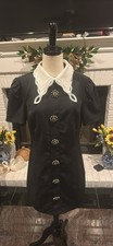 Fashion Nova Black T-Shirt Dress White Lace Collar Puff Short Sleeve Lined XL