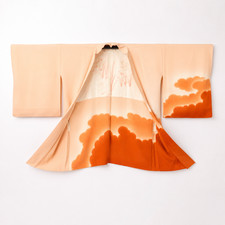Japanese Vintage Silk Haori Kimono Jacket Peach Orange Cloud Robe