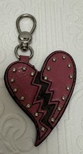 Pink Heart Valentines Day Key Chain Broken Heart Faux Leather Studs Silver Tone
