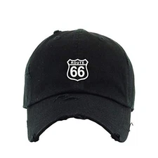 Route 66 Vintage Baseball Cap Embroidered Cotton Adjustable Distressed Dad Hat