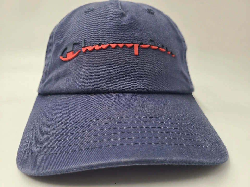 Gorra ajustable con tirantes desgastados marca Champion algodón papá hombres mujeres azul Foto 2 de 4
