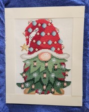 Framed Christmas Tree Gnome Cross Stitch, Made in the USA