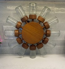 Vintage 1960s Digsmed Teak Danish Spice Rack Wheel W/12 Glass Jars MCM Kitchen